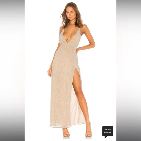 Hailee High Slit Maxi Dress in Champagne, superdown (small)